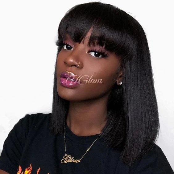 Uglam Bob Transparent Lace Front Wigs With Bangs